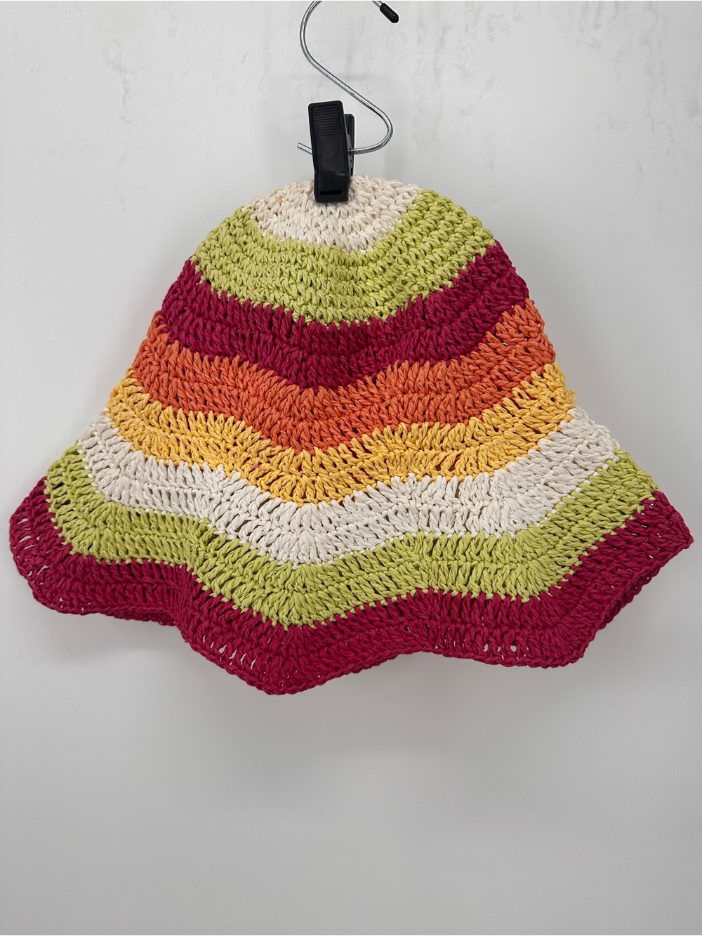 Gymboree Stripped Crochet Bucket Hat in Berry, Lime & Cream NWT Age 5-7